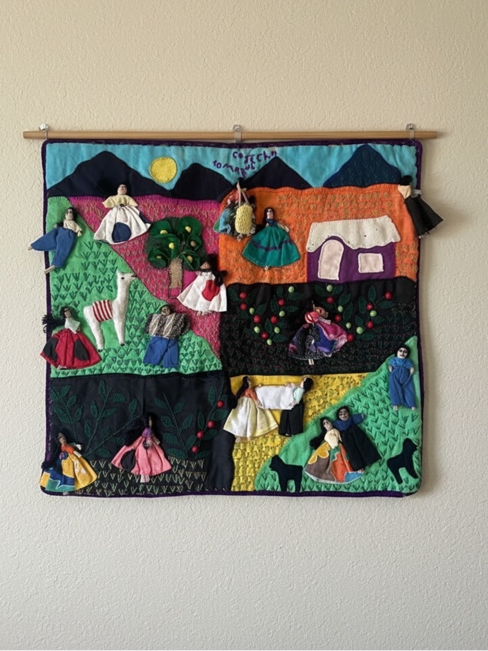 Handmade Peruvian Arpillera 3D Folk Tapestry Story Of Their Daily Life Harvest